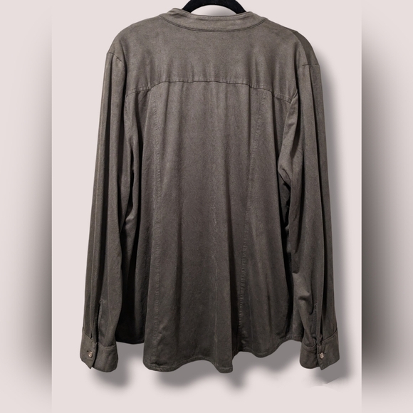 Chico's Olive Green Velvet Velour Long Sleeve Button-Up Shirt Size L - Picture 2 of 10